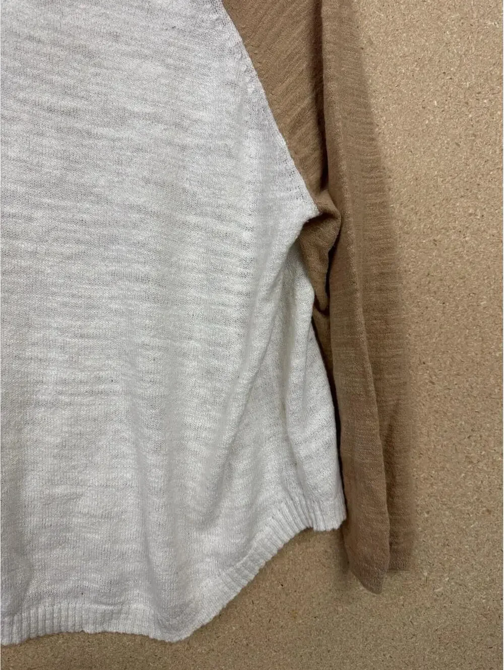 (RFB3) J Crew Womens XXL Sweater Cream Tan Colorblock Raglan Lightweight Knit